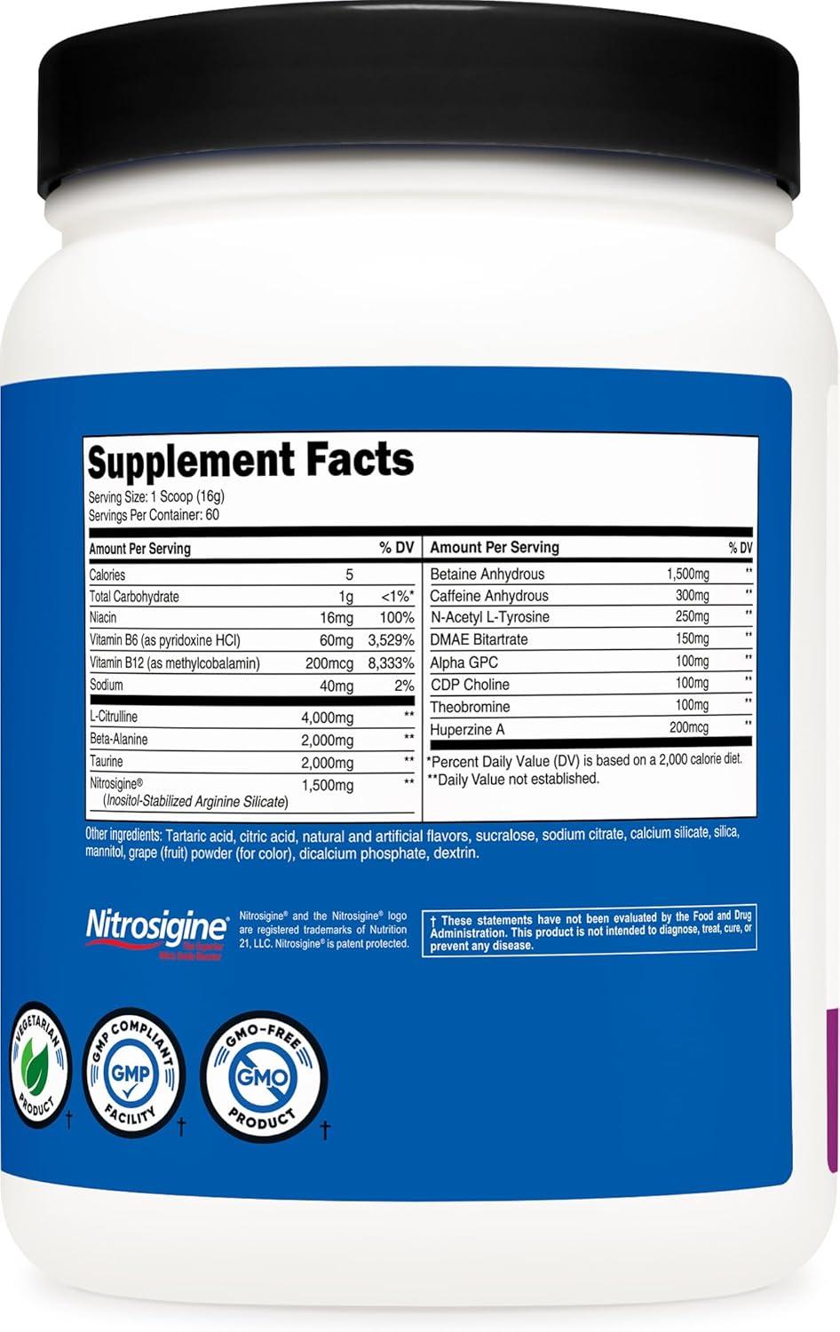 image:imageNutricost PreX Xtreme PreWorkout Complex Powder Grape 60 Servings Vegetarian NonGMO and Gluten FreeGrape