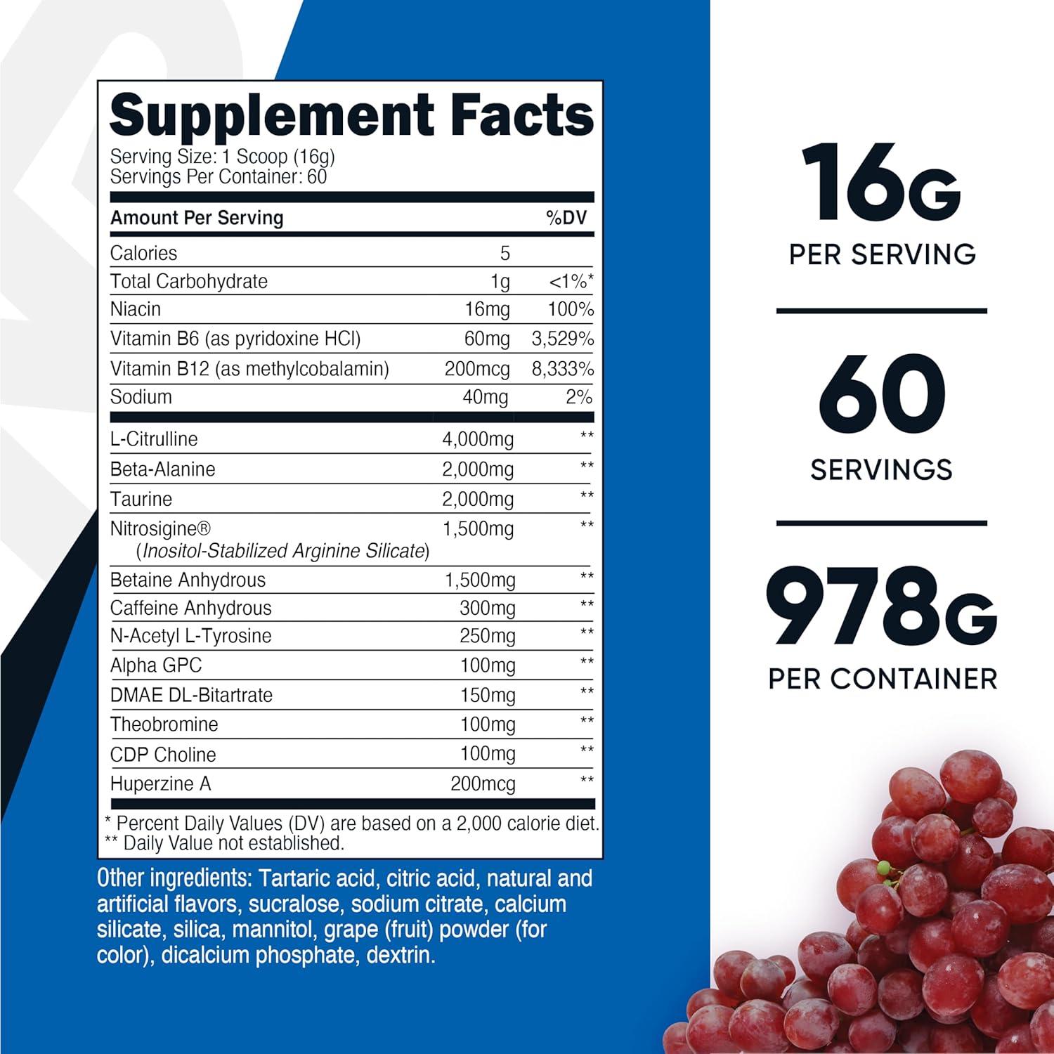 image:imageNutricost PreX Xtreme PreWorkout Complex Powder Grape 60 Servings Vegetarian NonGMO and Gluten FreeGrape