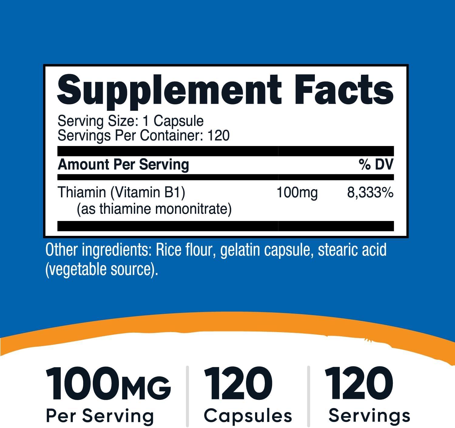 image:imageNutricost Vitamin B1 Thiamine 100mg 120 Capsules Gluten Free and NonGMO120 Count Pack of 1