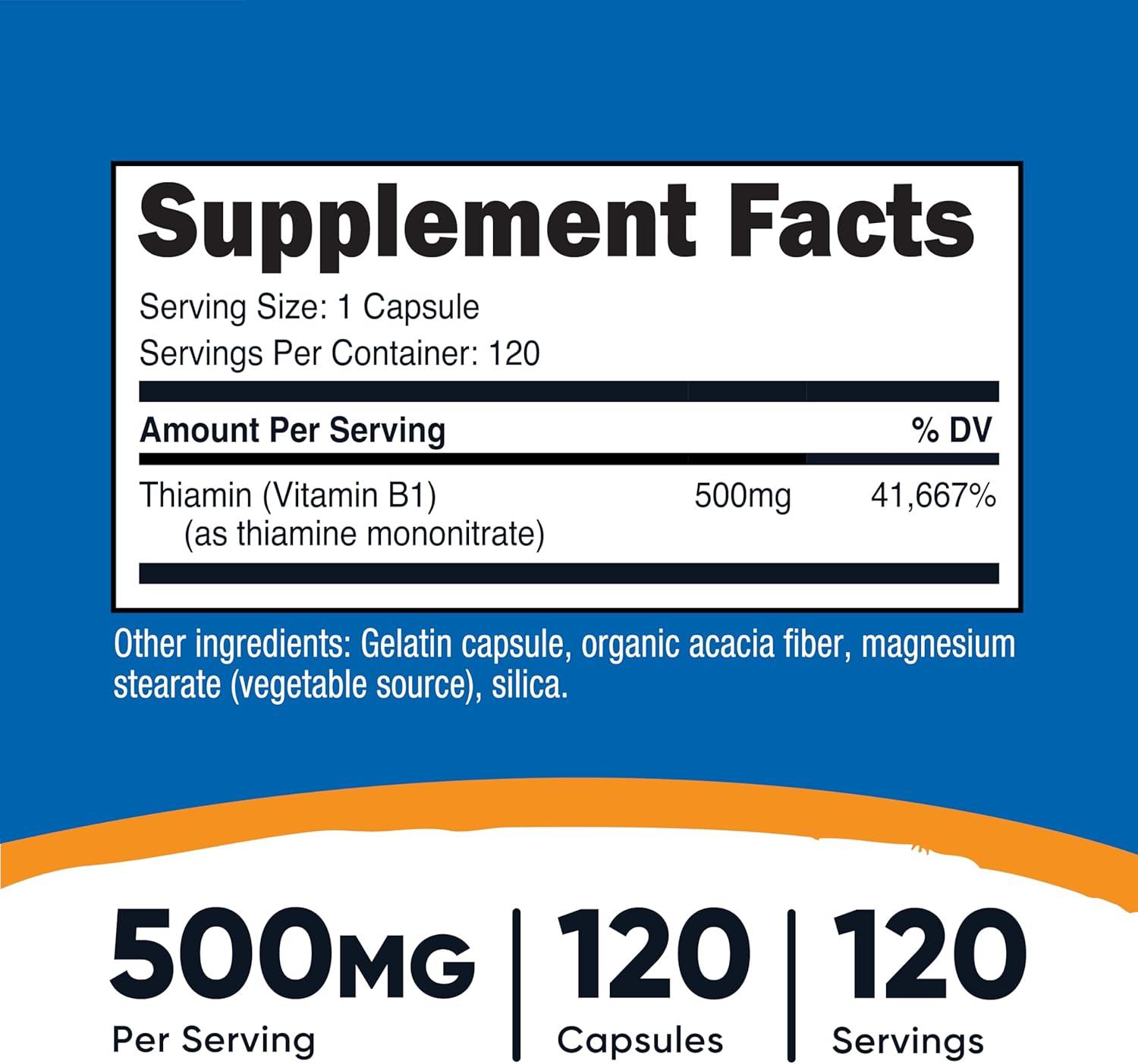 image:imageNutricost Vitamin B1 Thiamine 500mg 120 Capsules120 Count Pack of 1