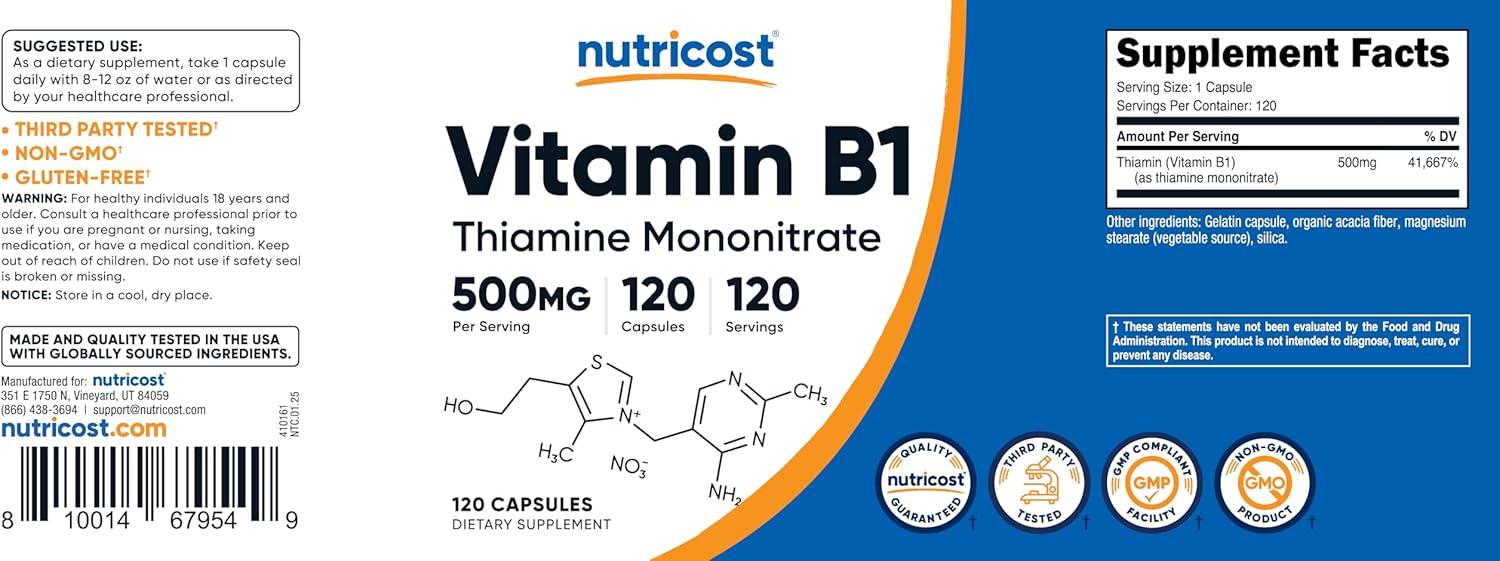 image:imageNutricost Vitamin B1 Thiamine 500mg 120 Capsules120 Count Pack of 1