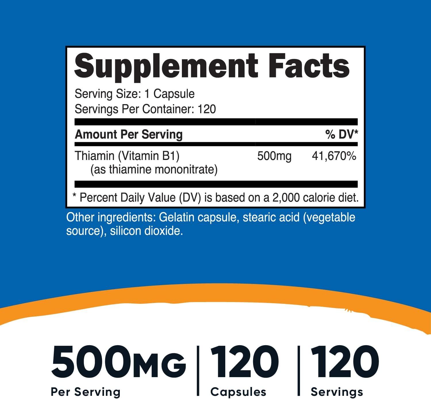 image:imageNutricost Vitamin B1 Thiamine 500mg 120 Capsules2 Bottles