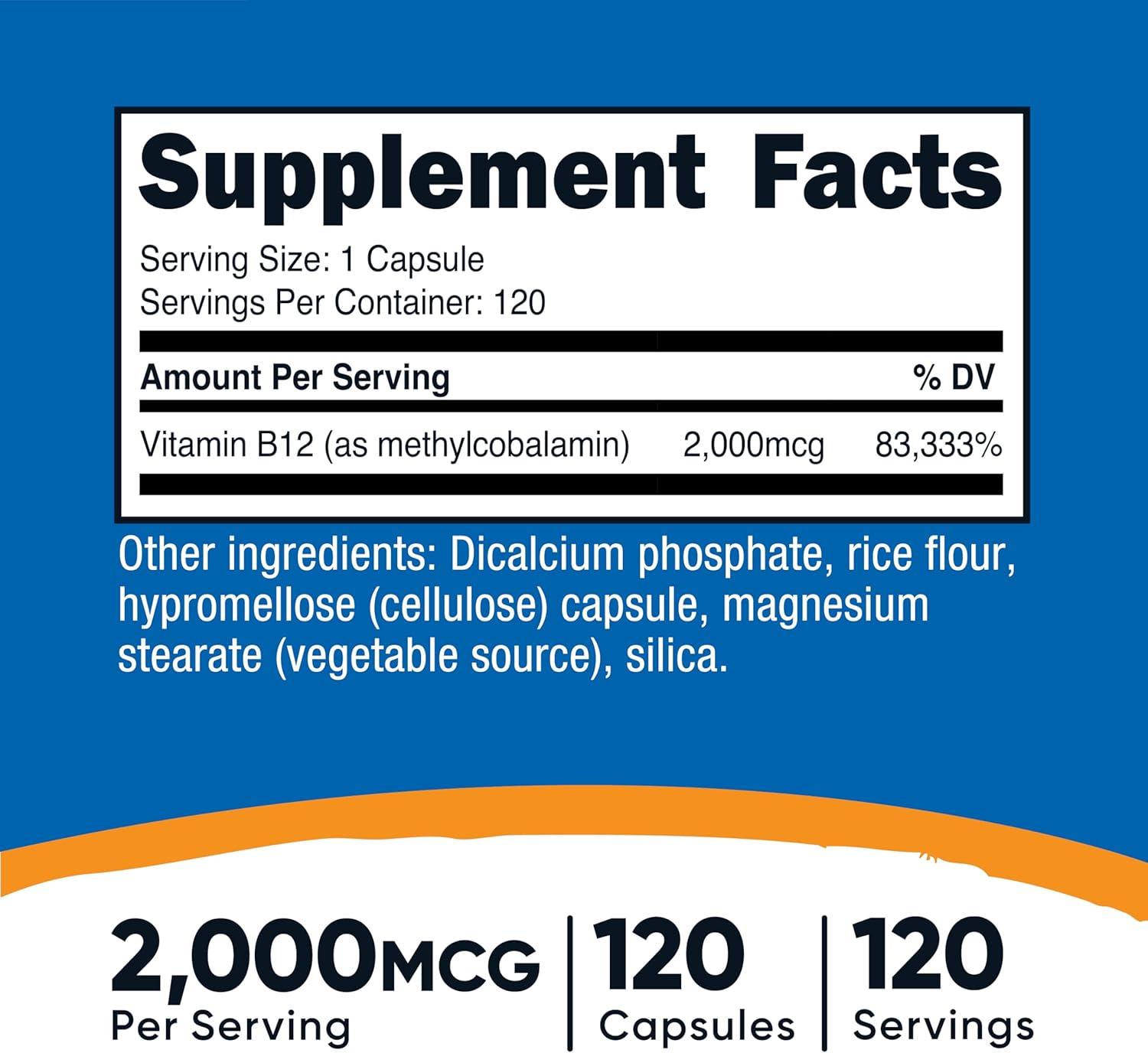 image:imageNutricost Vitamin B12 Methylcobalamin 2000mcg 240 Capsules Vegetarian Caps NonGMO Gluten Free B12 Supplement120 Count Pack of 2