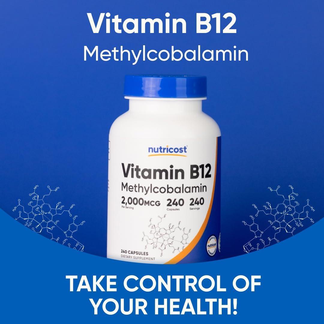 image:imageNutricost Vitamin B12 Methylcobalamin 2000mcg 240 Capsules Vegetarian Caps NonGMO Gluten Free B12 Supplement240 Count Pack of 2