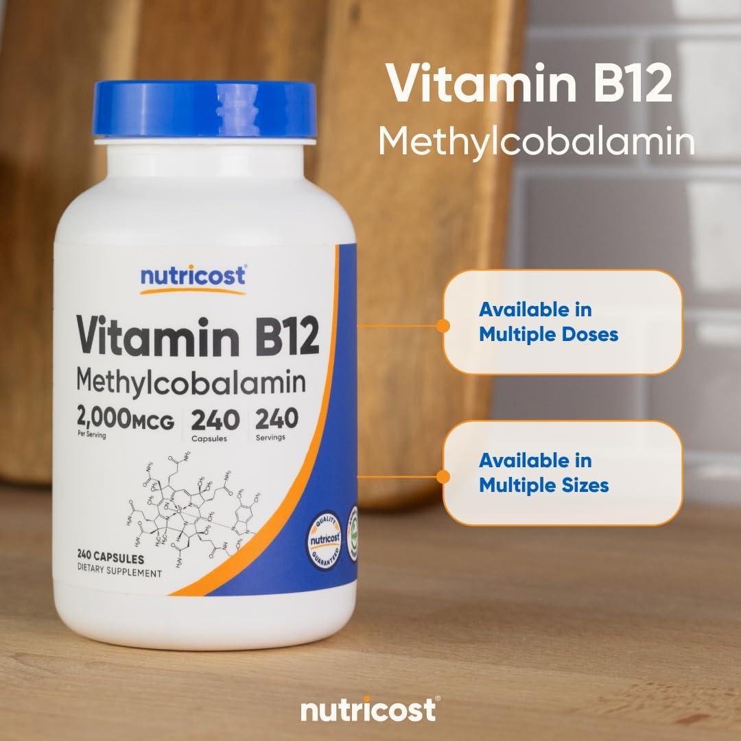 image:imageNutricost Vitamin B12 Methylcobalamin 2000mcg 240 Capsules Vegetarian Caps NonGMO Gluten Free B12 Supplement240 Count Pack of 2