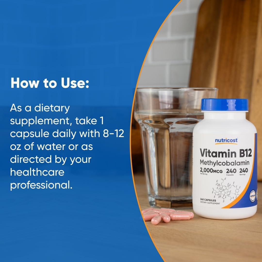 image:imageNutricost Vitamin B12 Methylcobalamin 2000mcg 240 Capsules Vegetarian Caps NonGMO Gluten Free B12 Supplement240 Count Pack of 2