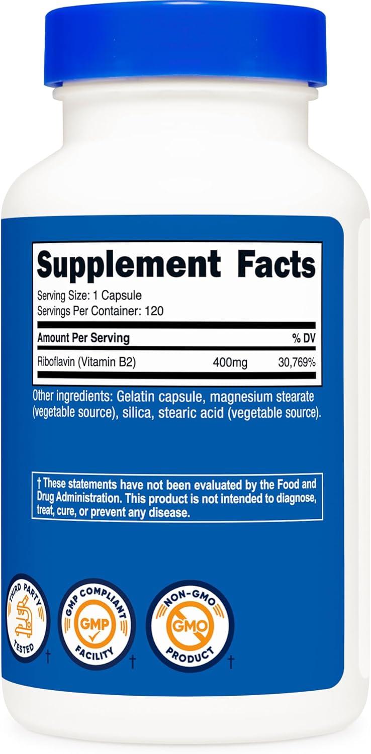 image:imageNutricost Vitamin B2 Riboflavin 400mg 120 Capsules Gluten Free NonGMO120 Count Pack of 2