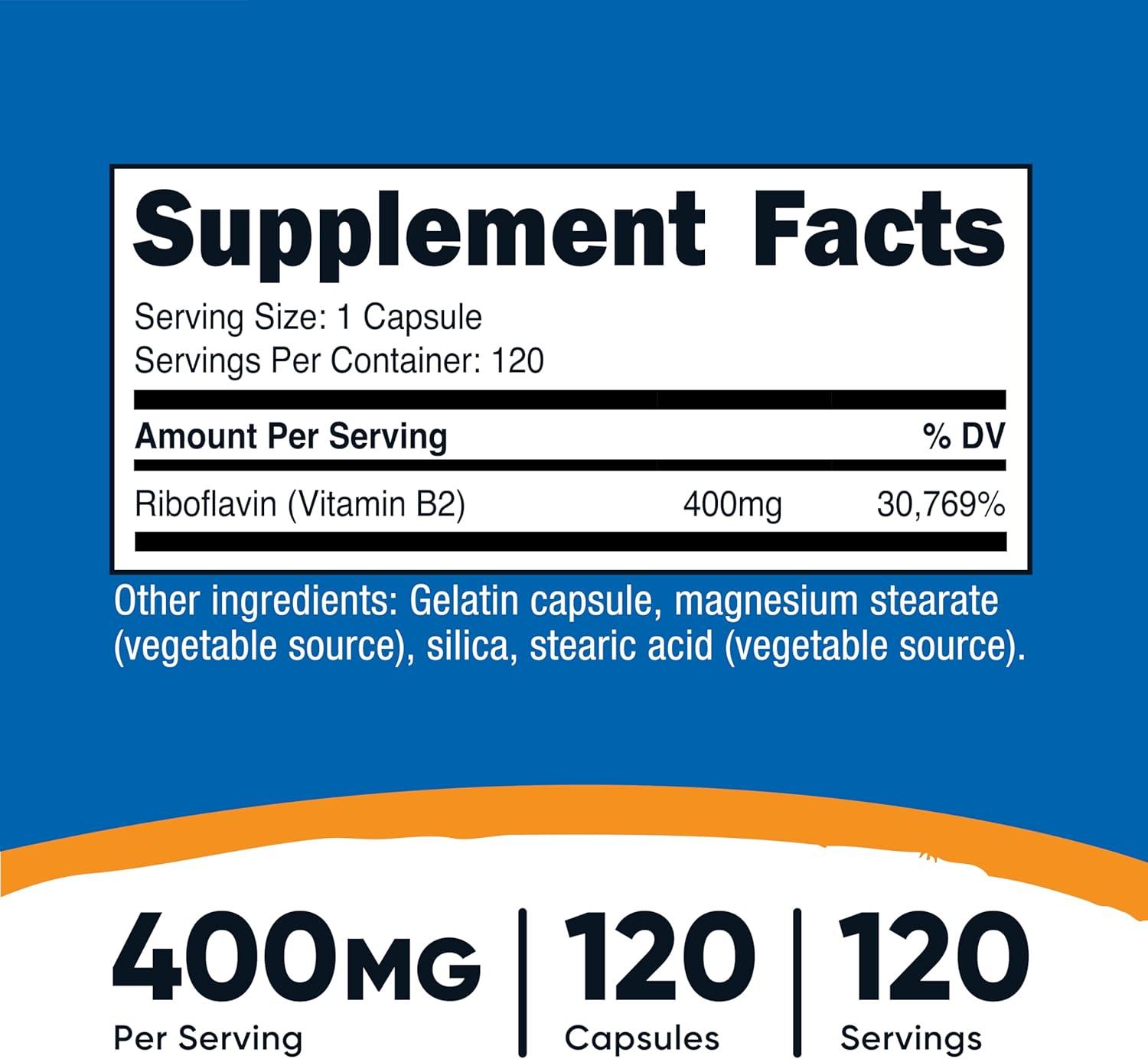 image:imageNutricost Vitamin B2 Riboflavin 400mg 120 Capsules Gluten Free NonGMO120 Count Pack of 3