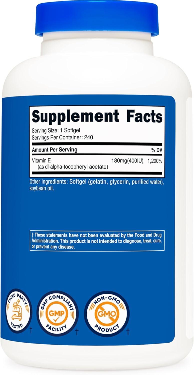 image:imageNutricost Vitamin E 400 IU 240 Softgel Capsules Gluten Free NonGMO1 Bottle 240 Count