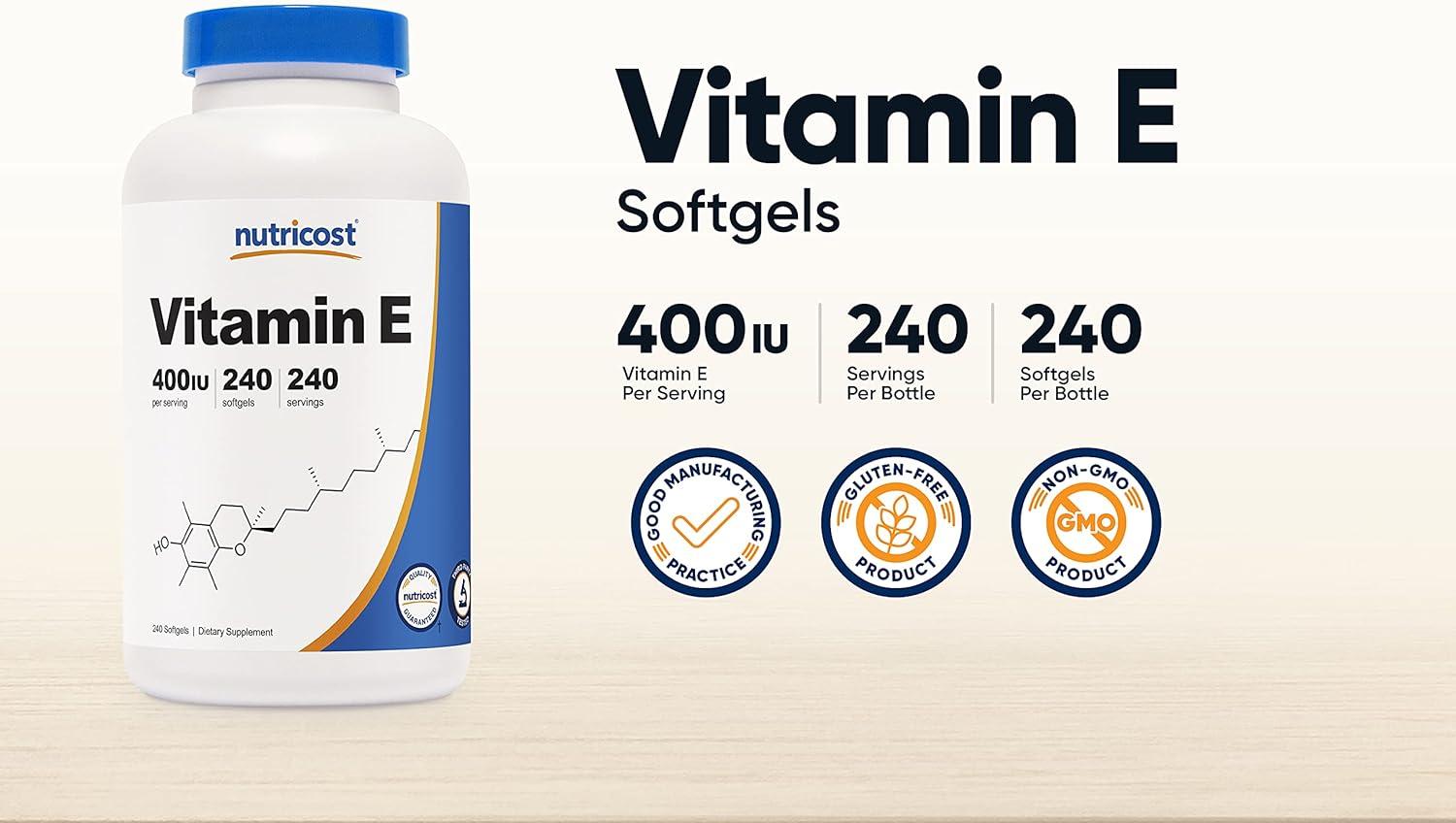 image:imageNutricost Vitamin E 400 IU 240 Softgel Capsules Gluten Free NonGMO2 Bottles 240 Count