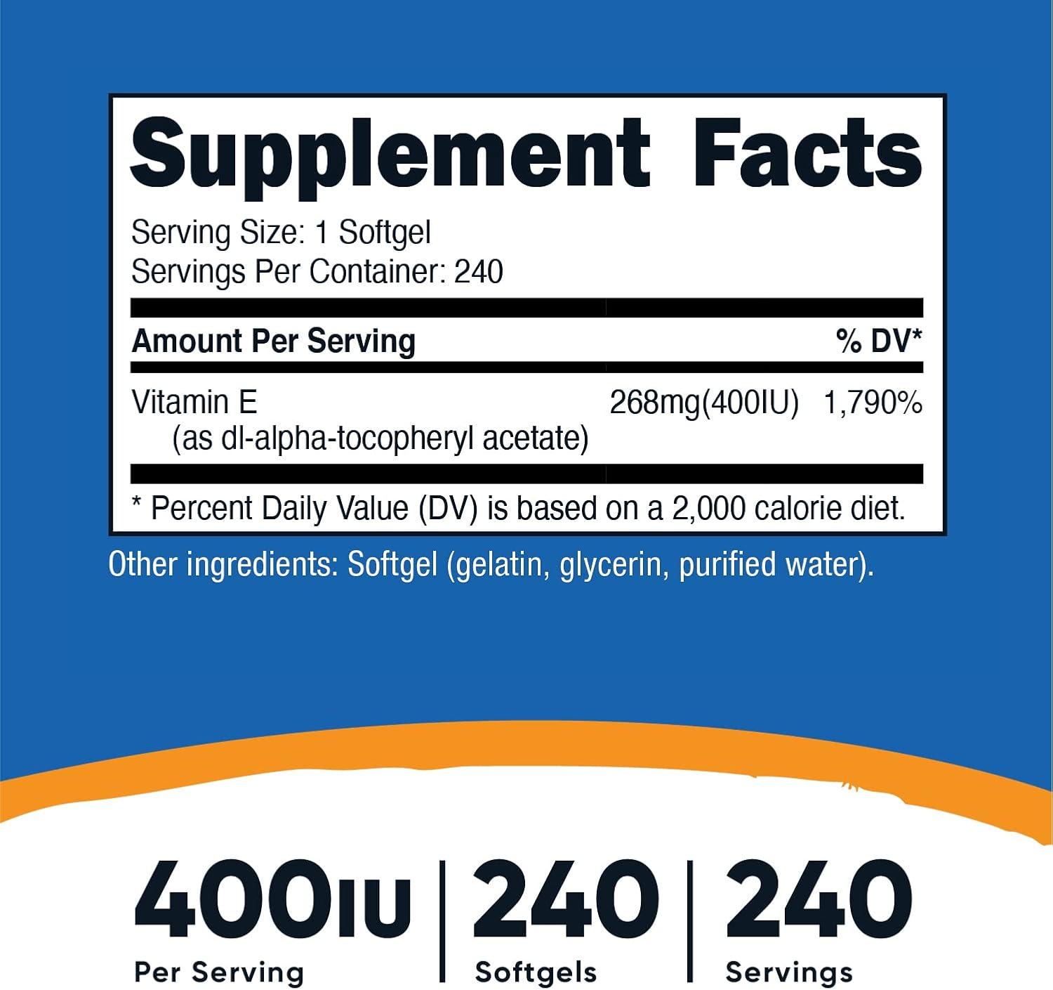 image:imageNutricost Vitamin E 400 IU 240 Softgel Capsules Gluten Free NonGMO2 Bottles 240 Count