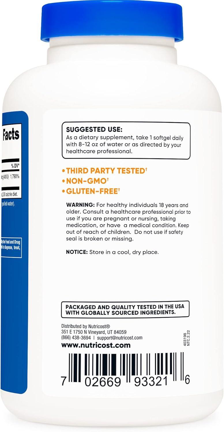 image:imageNutricost Vitamin E 400 IU 240 Softgel Capsules Gluten Free NonGMO3 Bottles 240 Count