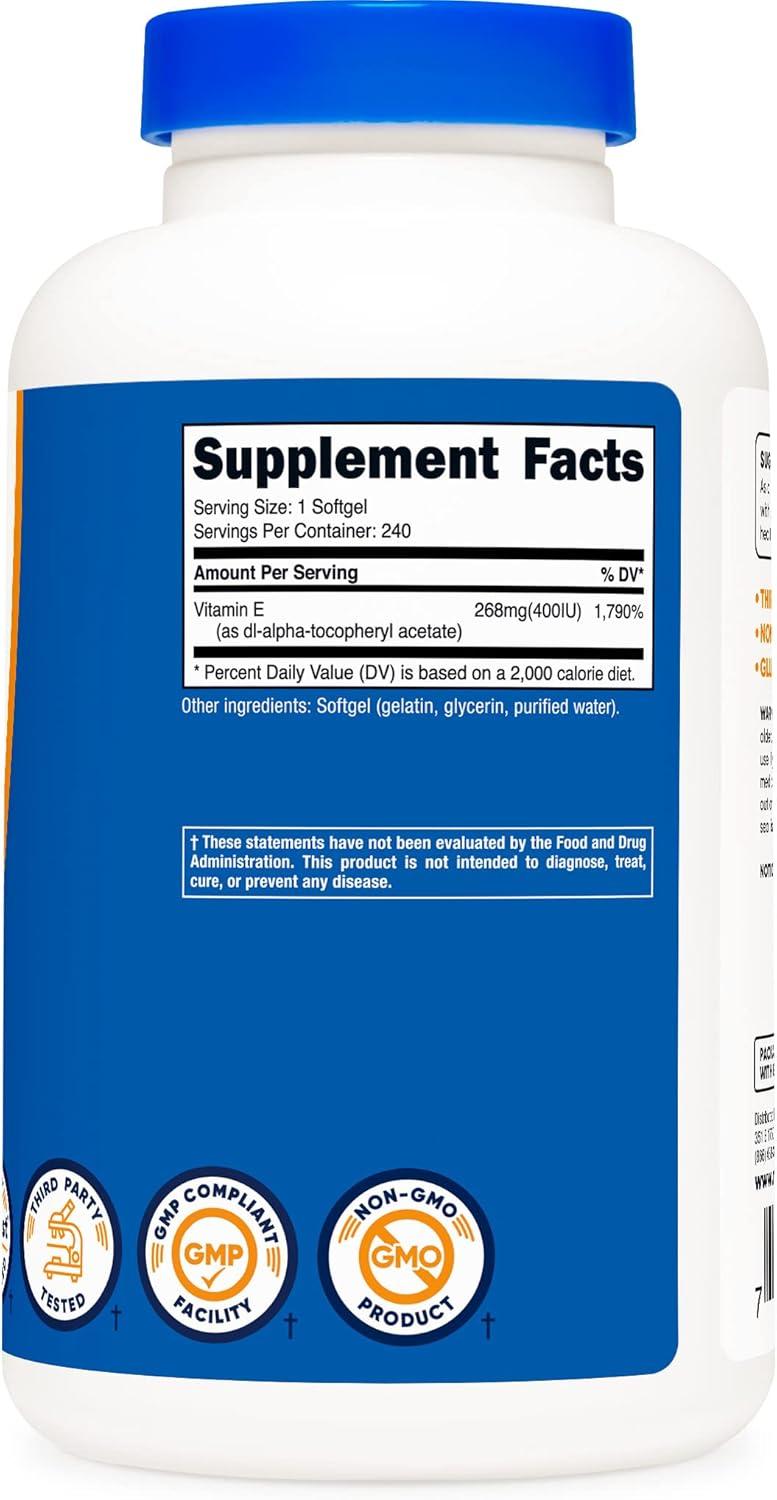 image:imageNutricost Vitamin E 400 IU 240 Softgel Capsules Gluten Free NonGMO3 Bottles 240 Count