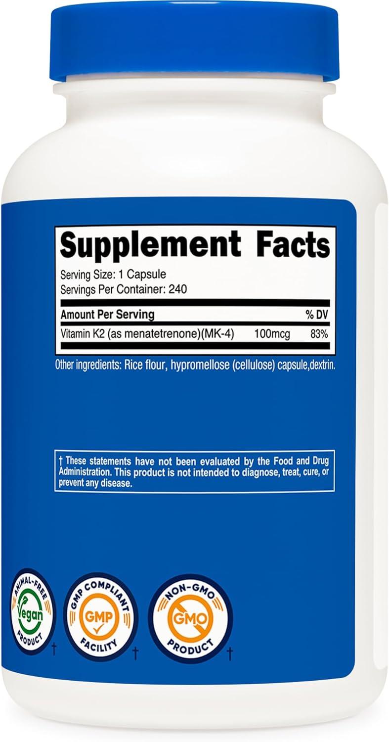 image:imageNutricost Vitamin K2 MK4 240 Capsules 100mcg Gluten Free and NonGMO240 Count Pack of 1