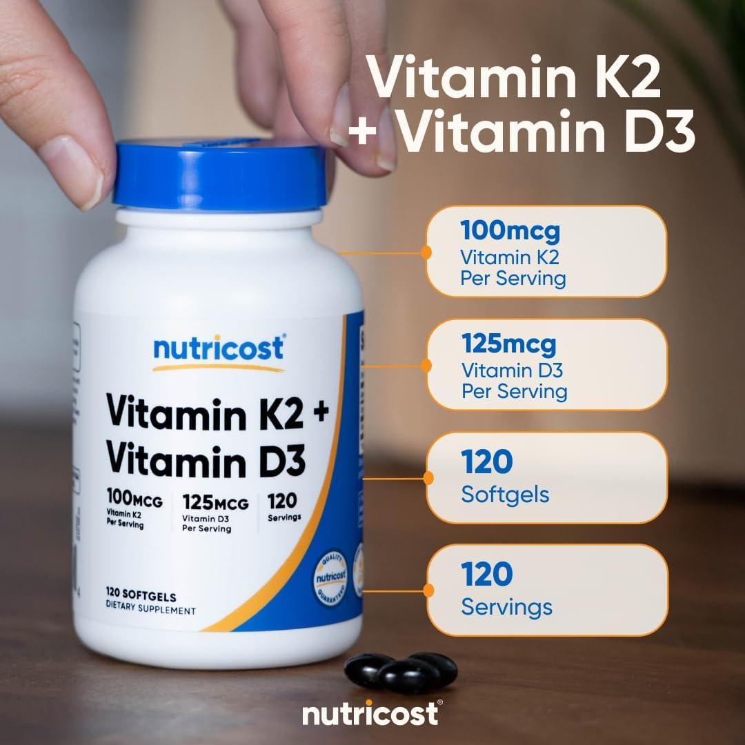 image:imageNutricost Vitamin K2 MK7 100mcg Vitamin D3 5000 IU 120 Softgels Gluten Free and NonGMO120 Count Pack of 2