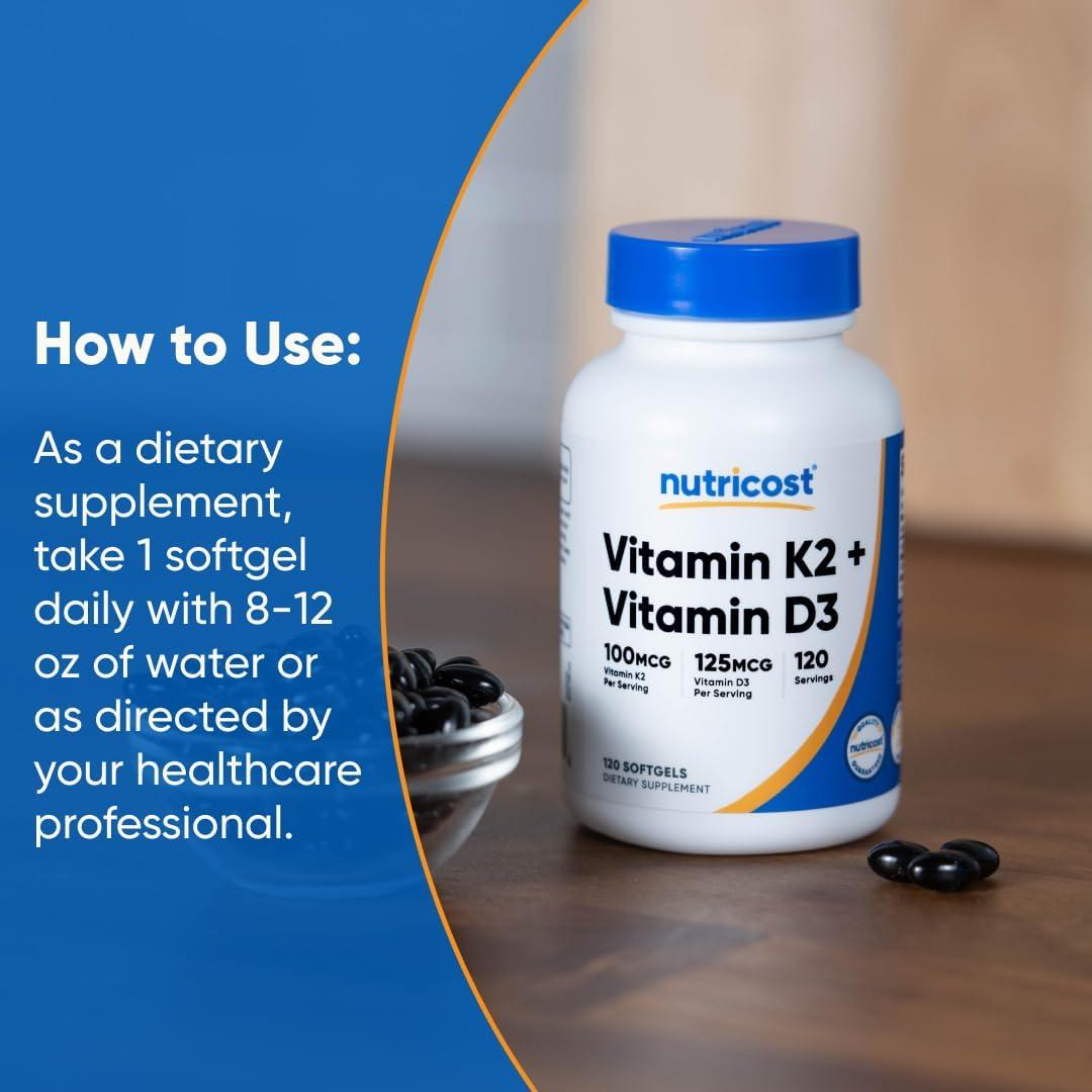 image:imageNutricost Vitamin K2 MK7 100mcg Vitamin D3 5000 IU 120 Softgels Gluten Free and NonGMO120 Count Pack of 2