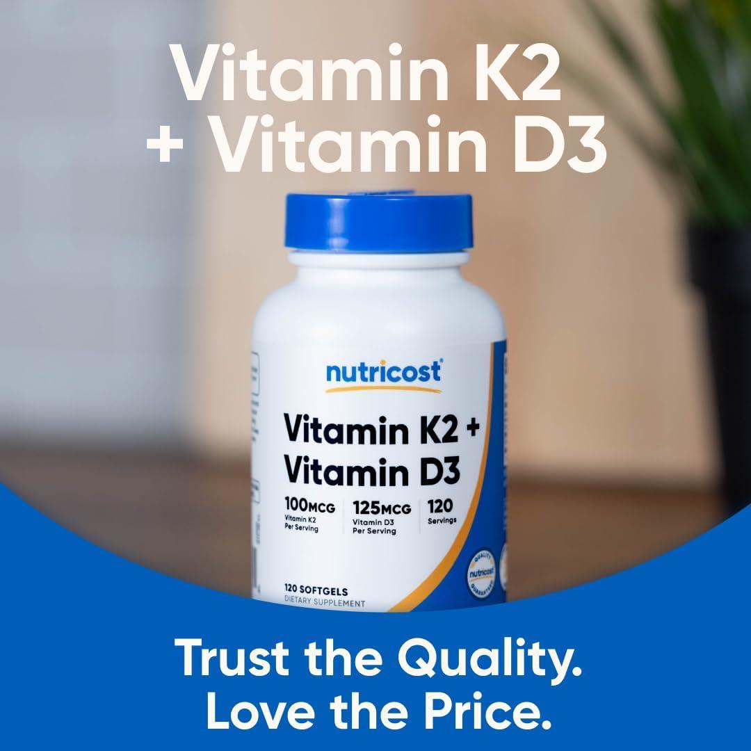 image:imageNutricost Vitamin K2 MK7 100mcg Vitamin D3 5000 IU 120 Softgels Gluten Free and NonGMO120 Count Pack of 2