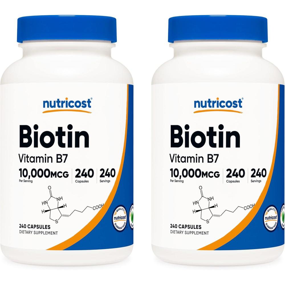 image:imageNutricost Biotin Vitamin B7 10000mcg 10mg Vitamin Supplement 240 Capsules Vegetarian Gluten Free Quick Release NonGMO240 Capsules 2 Bottles