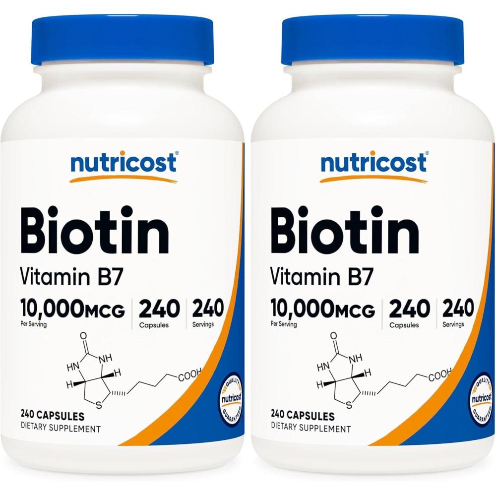 image:imageNutricost Biotin Vitamin B7 10000mcg 10mg Vitamin Supplement 240 Capsules Vegetarian Gluten Free Quick Release NonGMO240 Capsules Pack of 2