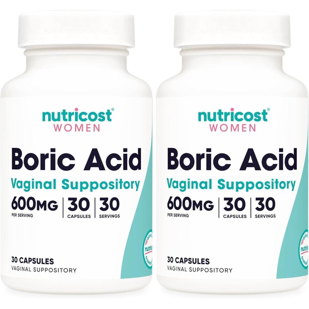 image:imageNutricost Boric Acid 600mg 30 Capsules Vaginal Suppository NonGMO for Women30 Count Pack of 2