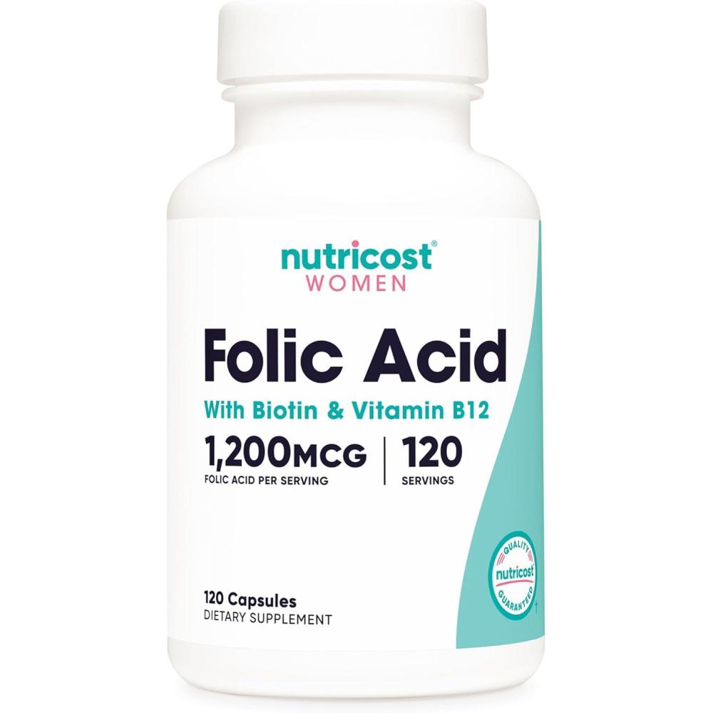image:imageNutricost Folic Acid for Women Vitamin B9 1200 mcg 120 Capsules with B12 and Biotin Veggie Caps NonGMO amp Gluten Free