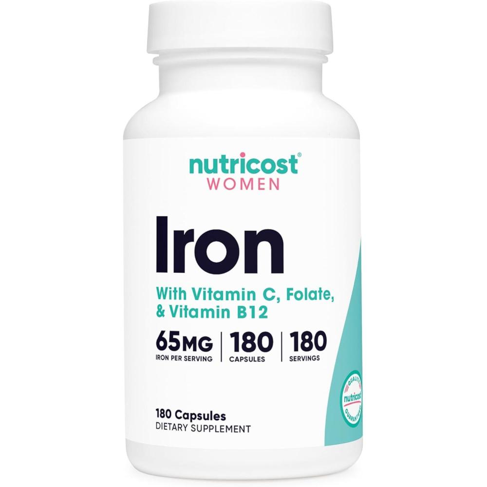 image:imageNutricost Iron for Women 65mg 180 Capsules with Vitamin C Folate amp Vitamin B12  Vegetarian Friendly NonGMO Gluten Free