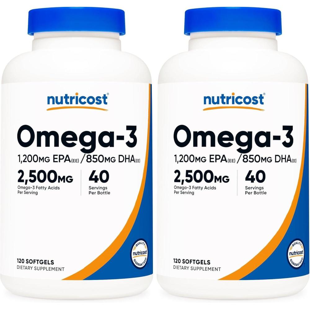 image:imageNutricost Omega 3 Fish Oil 2500MG 120 Softgels 40 Serv Fish Oil Wild Caught 1200mg EPA 850mg DHA NonGMO Gluten Free120 Count Pack of 2