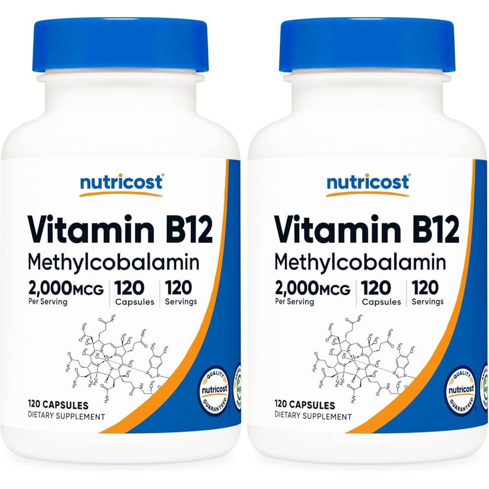 image:imageNutricost Vitamin B12 Methylcobalamin 2000mcg 240 Capsules Vegetarian Caps NonGMO Gluten Free B12 Supplement120 Count Pack of 2
