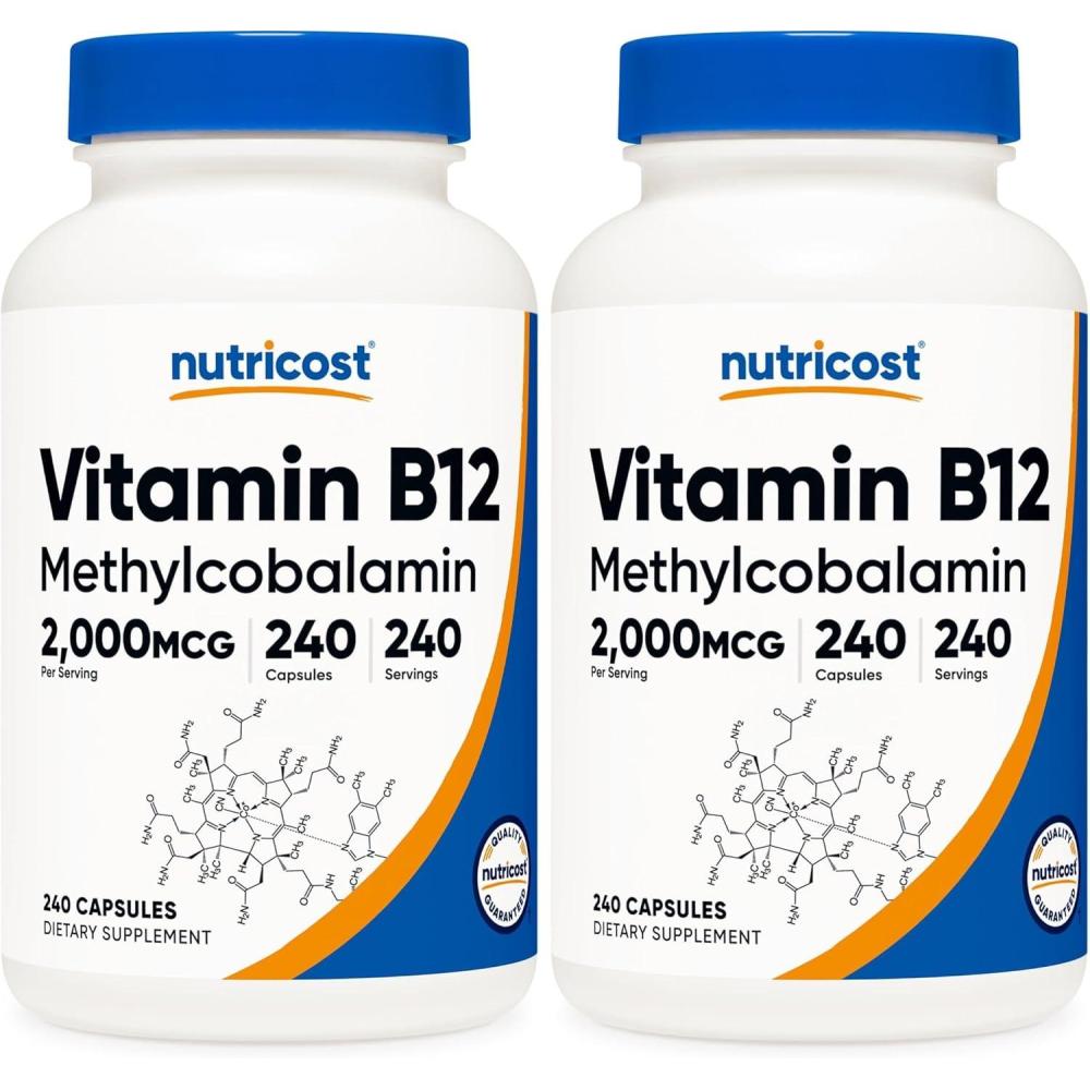 image:imageNutricost Vitamin B12 Methylcobalamin 2000mcg 240 Capsules Vegetarian Caps NonGMO Gluten Free B12 Supplement240 Count Pack of 2