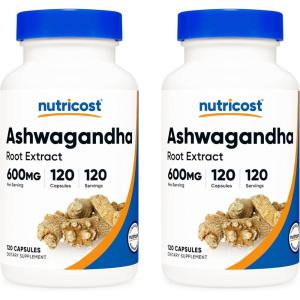 Nutricost Ashwagandha Herbal Supplement 600mg, 120 Capsules – Vegetarian, Non-GMO, Gluten Free, Ashwagandha Root(120 Count (Pack of 2))