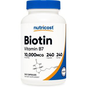 Nutricost Biotin (Vitamin B7) 10,000mcg (10mg) Vitamin Supplement, 240 Capsules – Vegetarian, Gluten Free, Quick Release, Non-GMO(240 Capsules)
