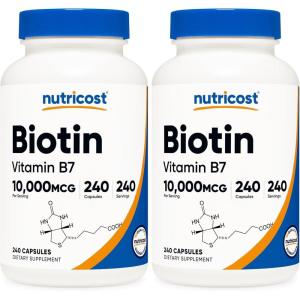 Nutricost Biotin (Vitamin B7) 10,000mcg (10mg) Vitamin Supplement, 240 Capsules – Vegetarian, Gluten Free, Quick Release, Non-GMO(240 Capsules (Pack of 2))