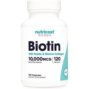 Nutricost Biotin for Women 10,000mcg 120 Capsules – with Folate & Collagen, Gluten Free & Non-GMO