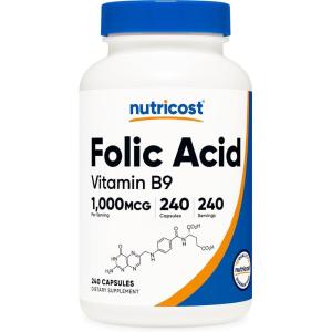 Nutricost Folic Acid (Vitamin B9) 1000 mcg, 240 Capsules(240 Count (Pack of 1))