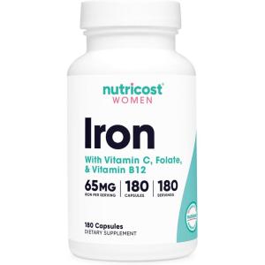 Nutricost Iron for Women 65mg, 180 Capsules, with Vitamin C, Folate, & Vitamin B12 – Vegetarian Friendly, Non-GMO, Gluten Free