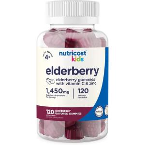 Nutricost Kids Elderberry Gummies (50mg) with Zinc & Vitamin C 120 Gummies – Gluten Free, No Corn Syrup
