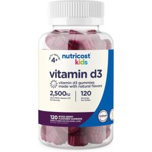Nutricost Kids Vitamin D3 Gummies 2,500 IU (62.5mcg), 120 Gummies – Mixed Berry Flavored