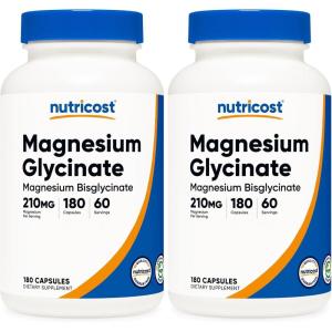 Nutricost Magnesium Glycinate Capsules (180 Capsules, 210 mg Per Serving) – Magnesium Glycinate Supplement for Gentle Absorption(180 Count (Pack of 2))