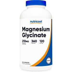 Nutricost Magnesium Glycinate Capsules (180 Capsules, 210 mg Per Serving) – Magnesium Glycinate Supplement for Gentle Absorption(360 Count (Pack of 1))