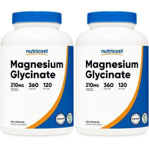 Nutricost Magnesium Glycinate Capsules (180 Capsules, 210 mg Per Serving) – Magnesium Glycinate Supplement for Gentle Absorption(360 Count (Pack of 2))