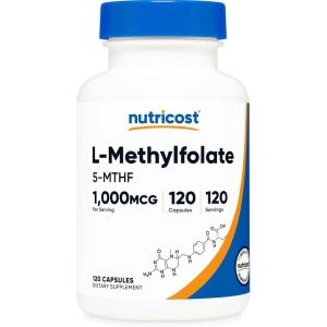 Nutricost Methylfolate 1000mcg, 120 Vegetarian Capsules – Gluten Free, Non-GMO (Methylated Folate)(120 Count (Pack of 1))