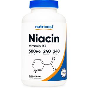 Nutricost Niacin (Vitamin B3) 500mg, 240 Capsules – with Flushing, Non-GMO, Gluten Free(240 Count (Pack of 1))