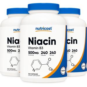 Nutricost Niacin (Vitamin B3) 500mg, 240 Capsules – with Flushing, Non-GMO, Gluten Free(240 Count (Pack of 3))