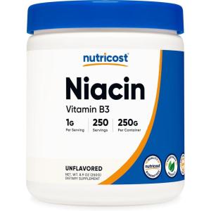 Nutricost Niacin Vitamin B3 Powder 250 Grams – 1G Per Serving – Vitamin B3 (Niacin) Powder – May Cause Flush(8.82 Ounce (Pack of 1))