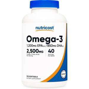 Nutricost Omega 3 Fish Oil – 2500MG, 120 Softgels (40 Serv) – Fish Oil, Wild Caught! 1200mg EPA 850mg DHA – Non-GMO, Gluten Free(120 Count (Pack of 1))