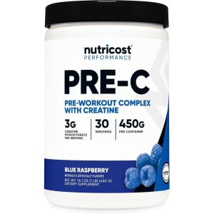 Nutricost Pre-C Pre-Workout Complex with Creatine (Blue Rasberry | 30 Servings) Powder – Boost Fintess Routines, 450g(1 Pound (Pack of 1))