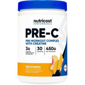 Nutricost Pre-C Pre-Workout Complex with Creatine (Fruit Punch | 30 Servings) Powder – Boost Fintess Routines, 453g(Peach Mango)