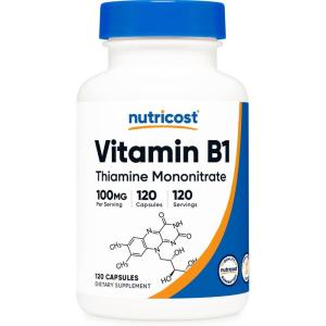 Nutricost Vitamin B1 (Thiamine) 100mg, 120 Capsules – Gluten Free and Non-GMO(120 Count (Pack of 1))