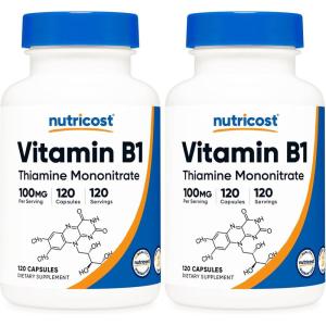 Nutricost Vitamin B1 (Thiamine) 100mg, 120 Capsules – Gluten Free and Non-GMO(120 Count (Pack of 2))