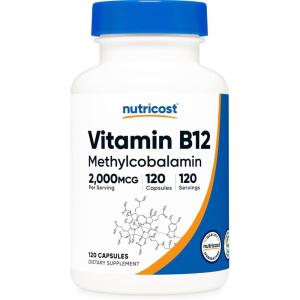 Nutricost Vitamin B12 (Methylcobalamin) 2000mcg, 240 Capsules – Vegetarian Caps, Non-GMO, Gluten Free B12 Supplement(120 Count (Pack of 1))
